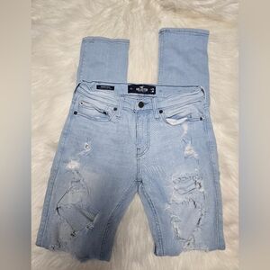 Hollister Light Wash Distressed Stacked Skinny Jeans